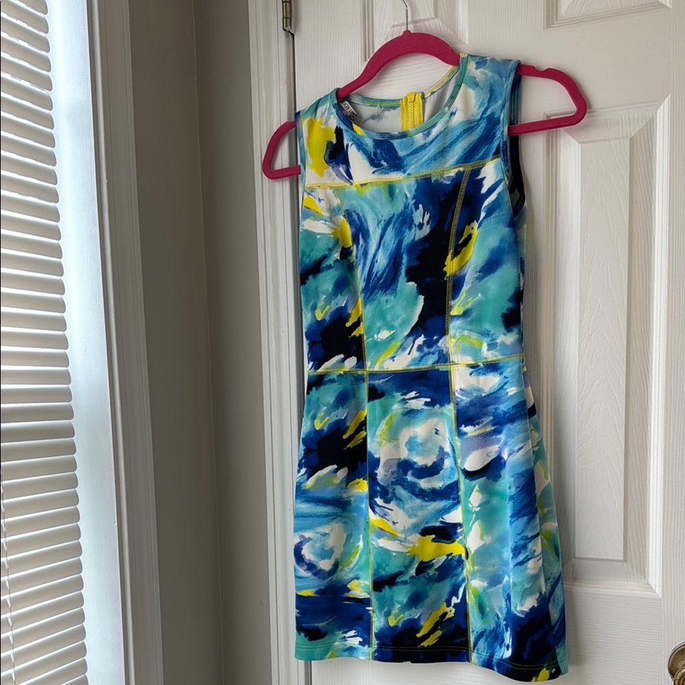 Maggy London Blue and Yellow Abstract Dress
